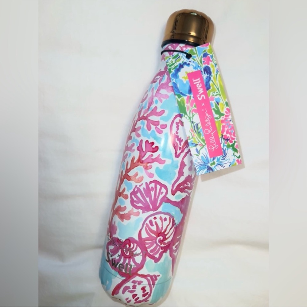 Lilly Pulitzer Floral Water Bottle with Gold Cap